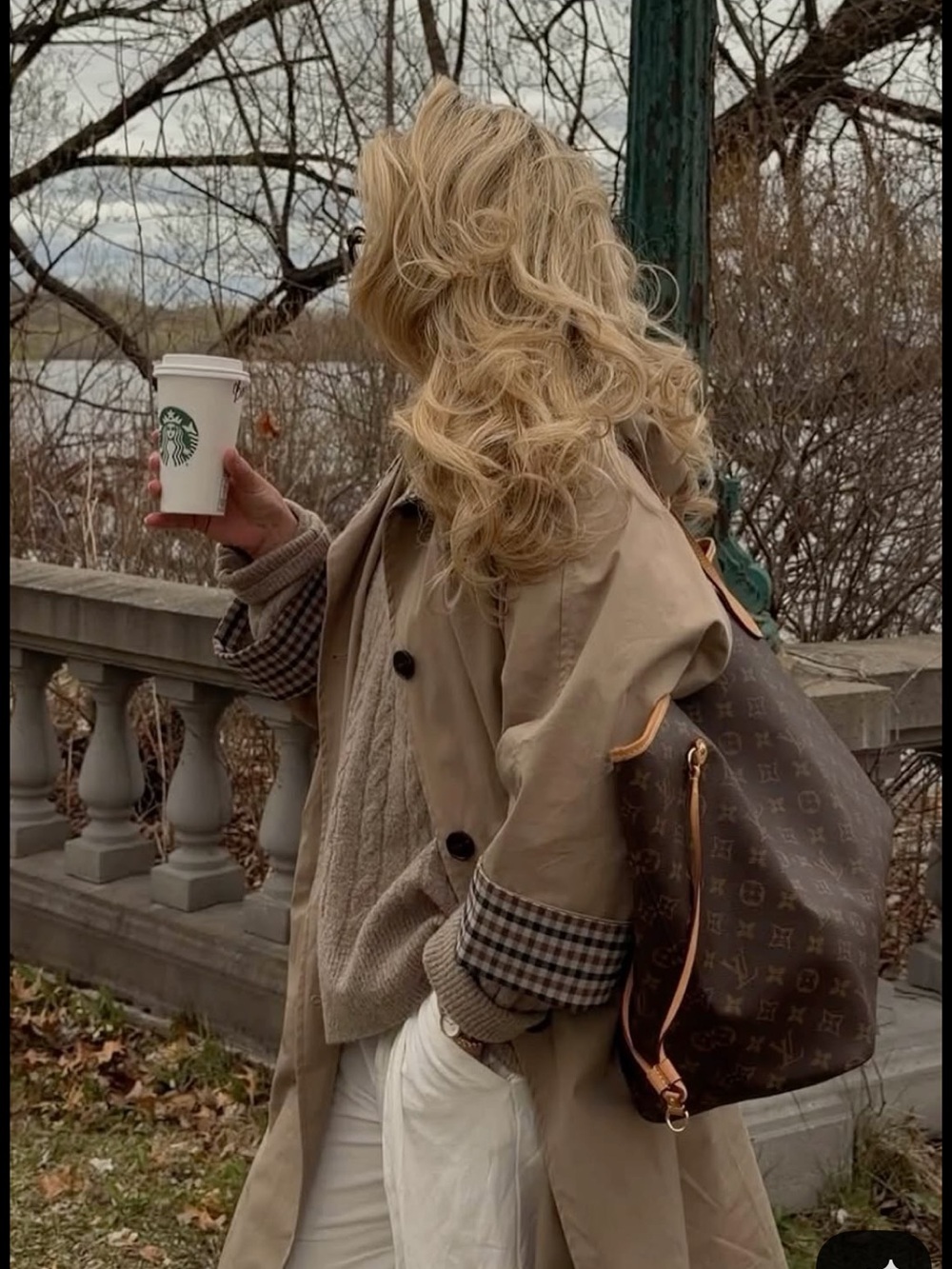 Women's Beige Trench Coat with Checked Cuff Detail